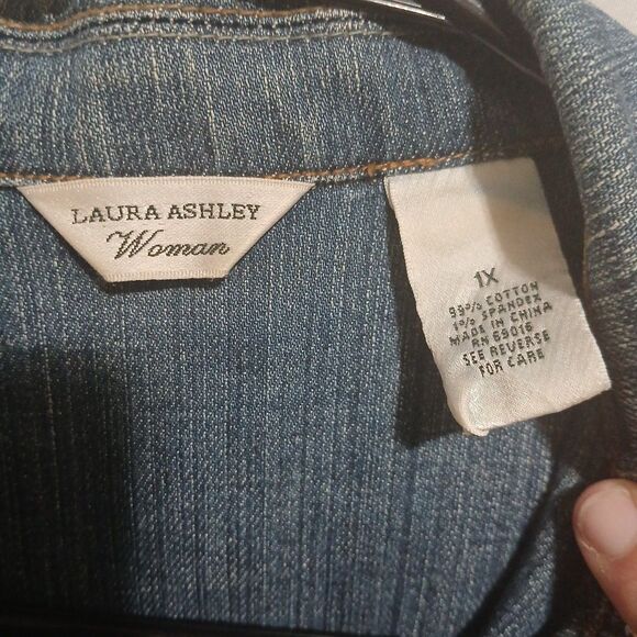 Womens 1xl Laura Ashley Blue Stretch Denim Jacket Embellished Western See Pics - Picture 7 of 11